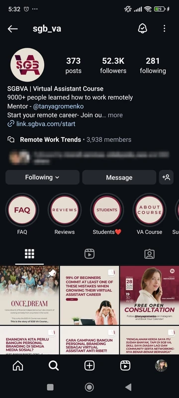 Older Instagram profile of sgb_va, 52.3K followers